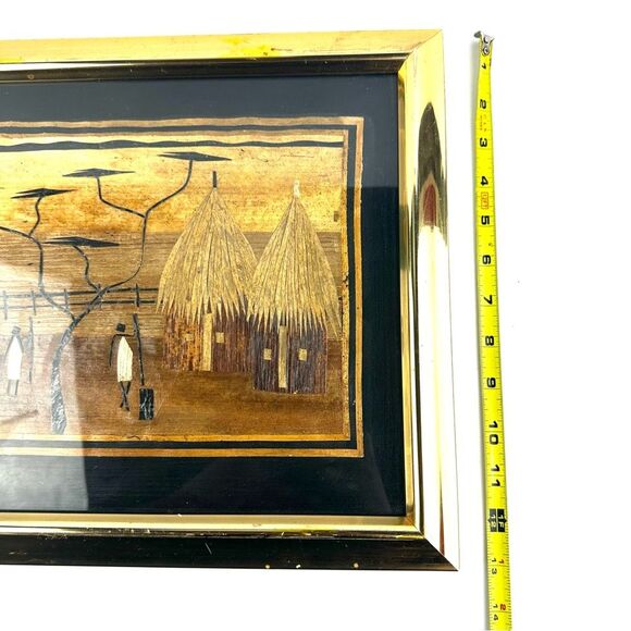 Vintage African Handmade Banana Leaf Tribal Art Photo in Gold Frame - Picture 10 of 10